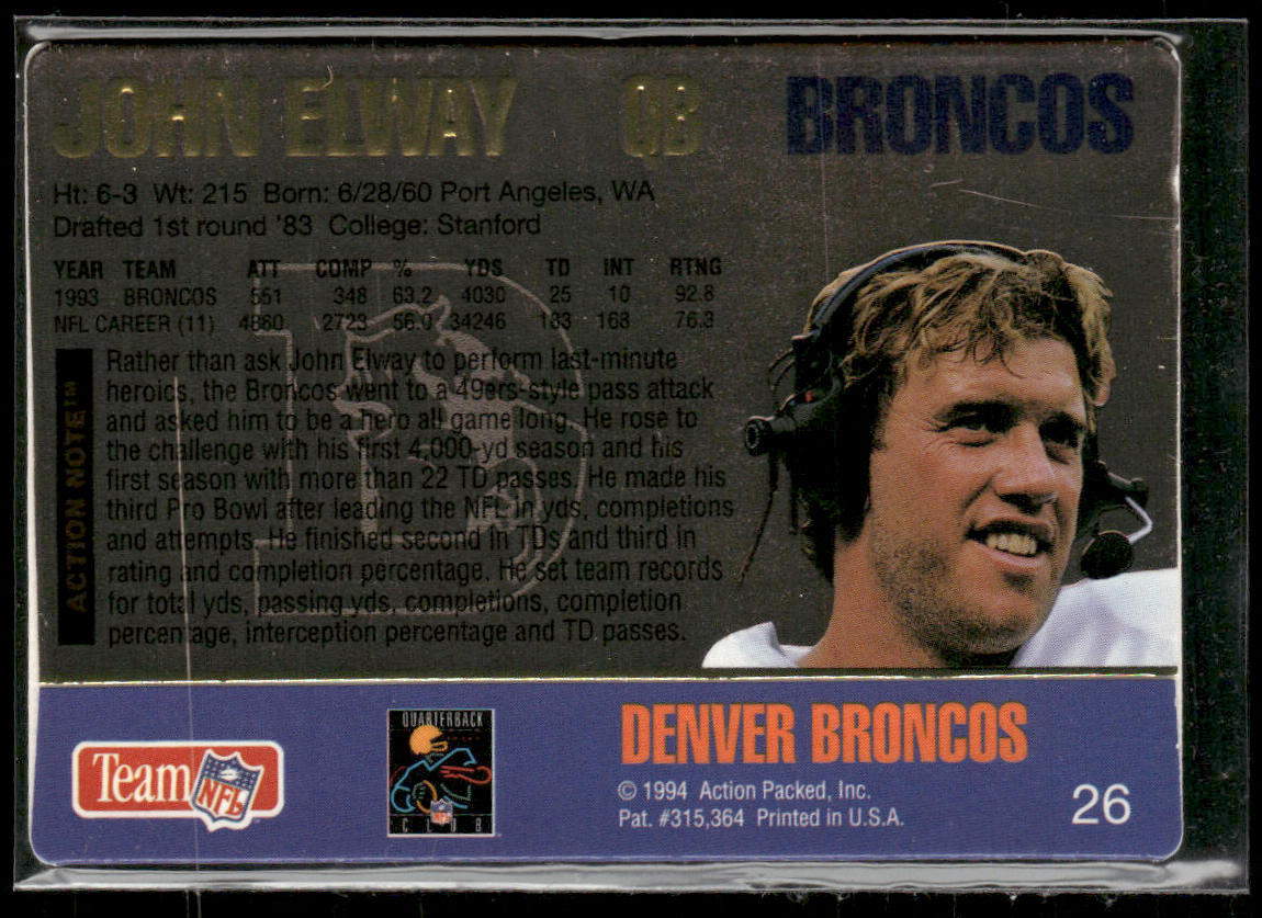 John Elway 1994 Action Packed #26 Denver Broncos