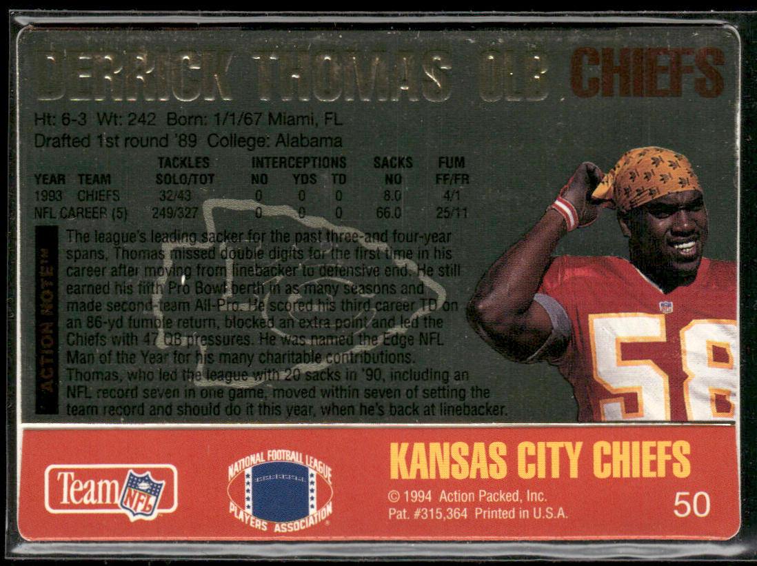 Derrick Thomas 1994 Action Packed #50 Kansas City Chiefs
