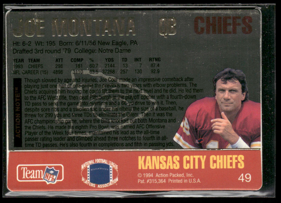 Joe Montana 1994 Action Packed #49 Kansas City Chiefs