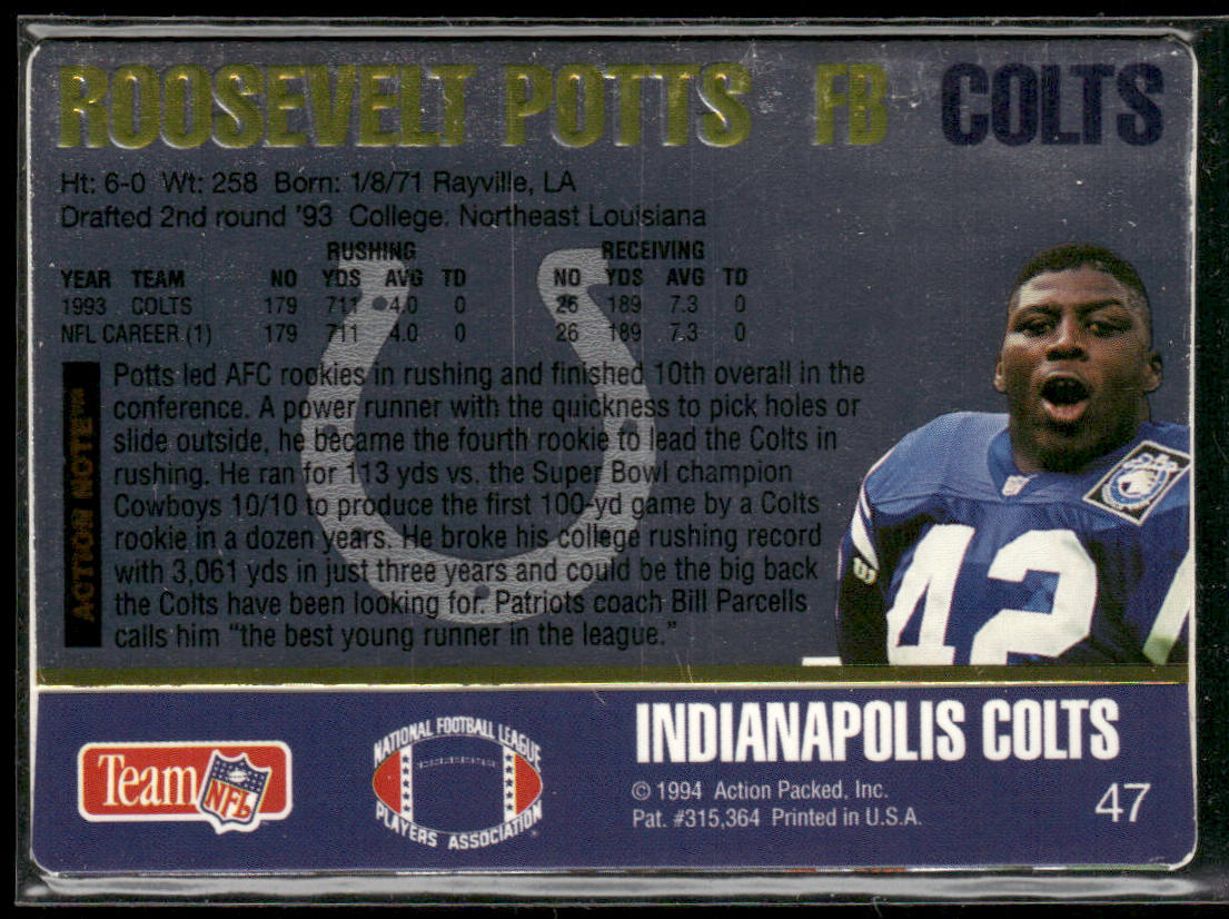 Roosevelt Potts 1994 Action Packed #47 Indianapolis Colts