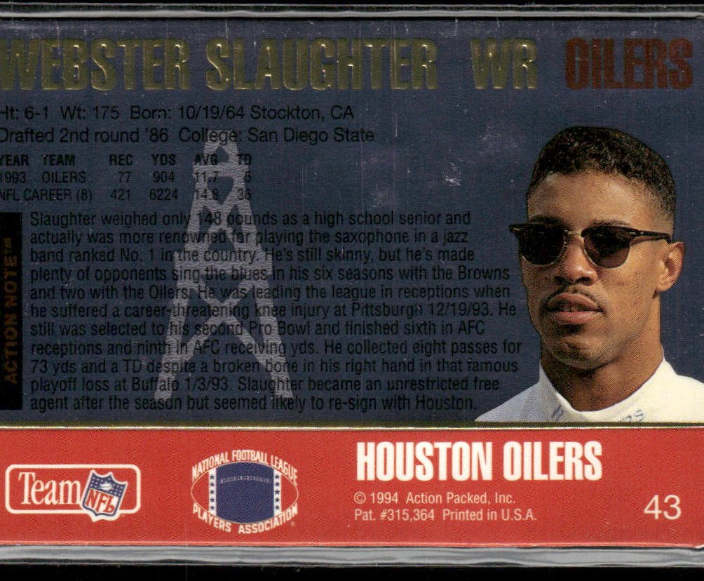 Webster Slaughter 1994 Action Packed #43 Houston Oilers
