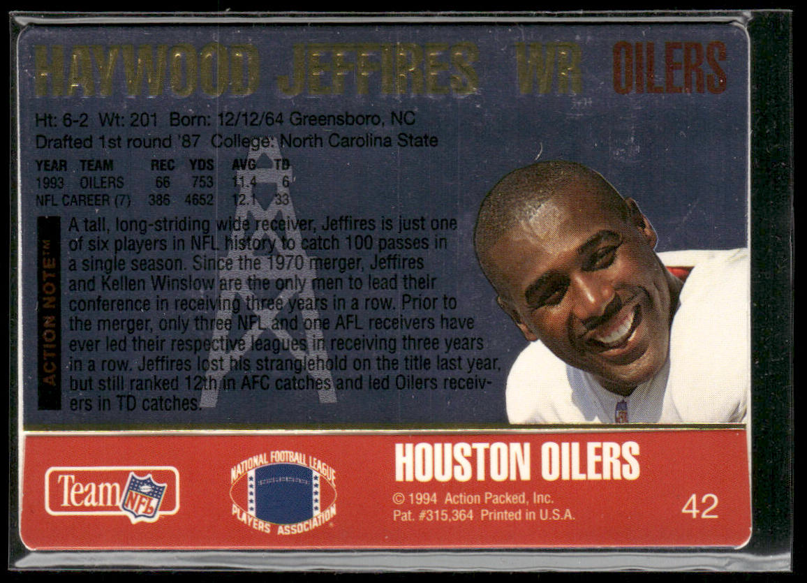 Haywood Jeffires 1994 Action Packed #42 Houston Oilers
