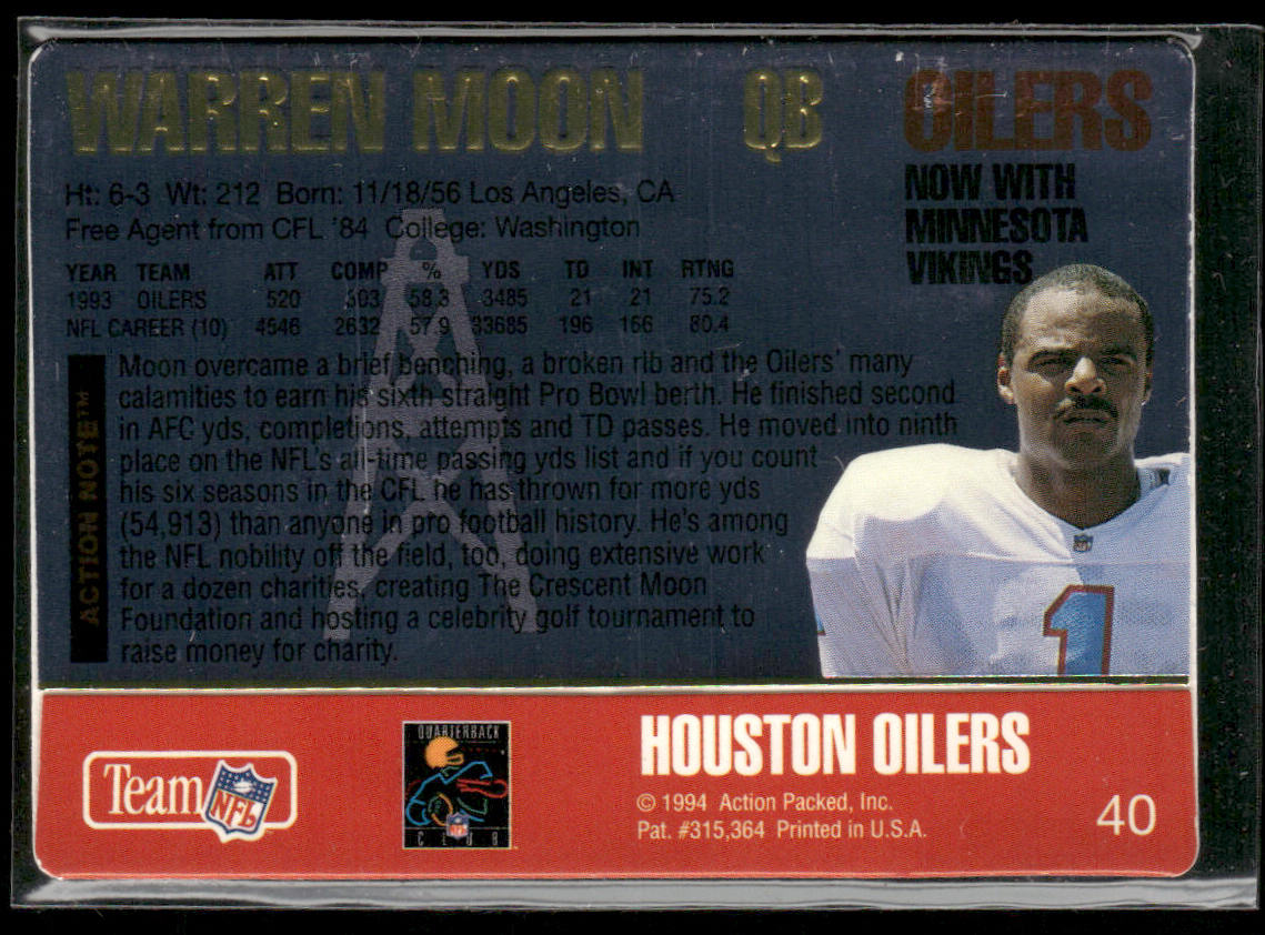 Warren Moon 1994 Action Packed #40 Minnesota Vikings