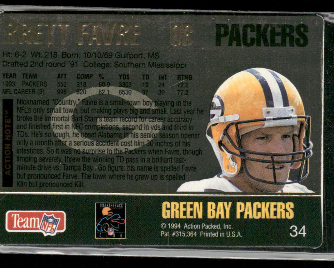 Brett Favre 1994 Action Packed #34 Green Bay Packers