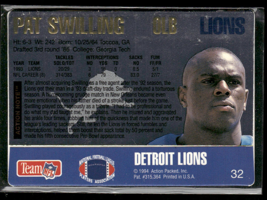 Pat Swilling 1994 Action Packed #32 Detroit Lions
