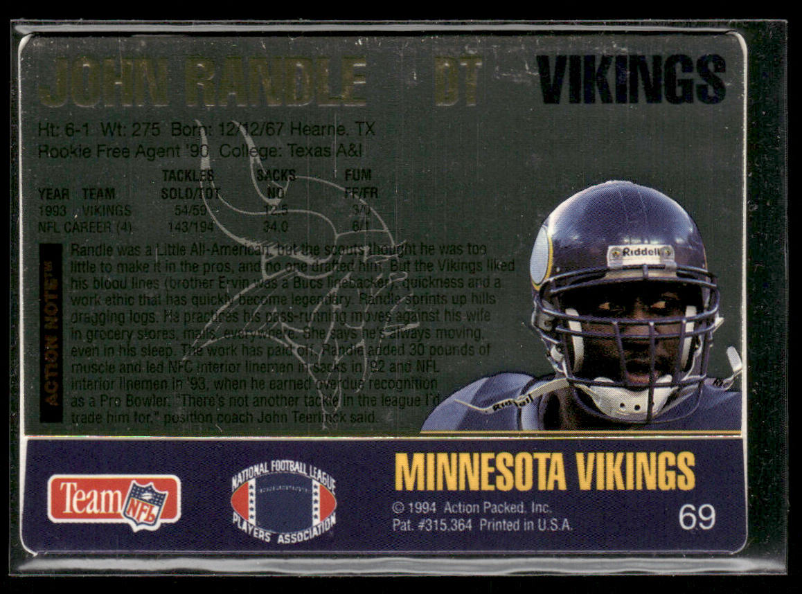 John Randle 1994 Action Packed #69 Minnesota Vikings