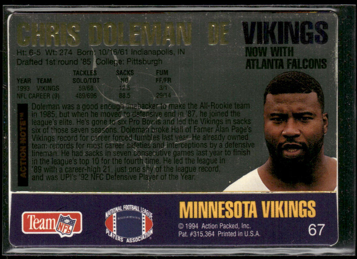 Chris Doleman 1994 Action Packed #67 Minnesota Vikings
