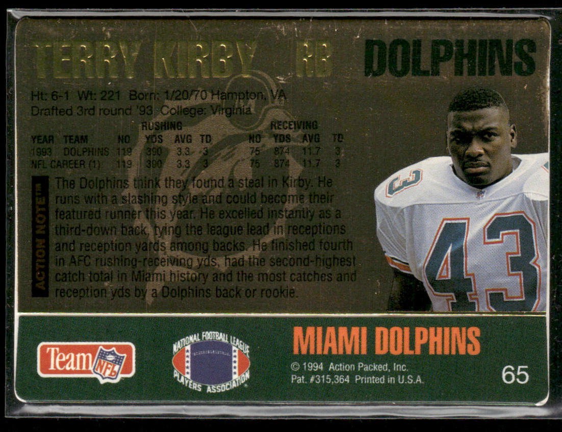 Terry Kirby 1994 Action Packed #65 Miami Dolphins