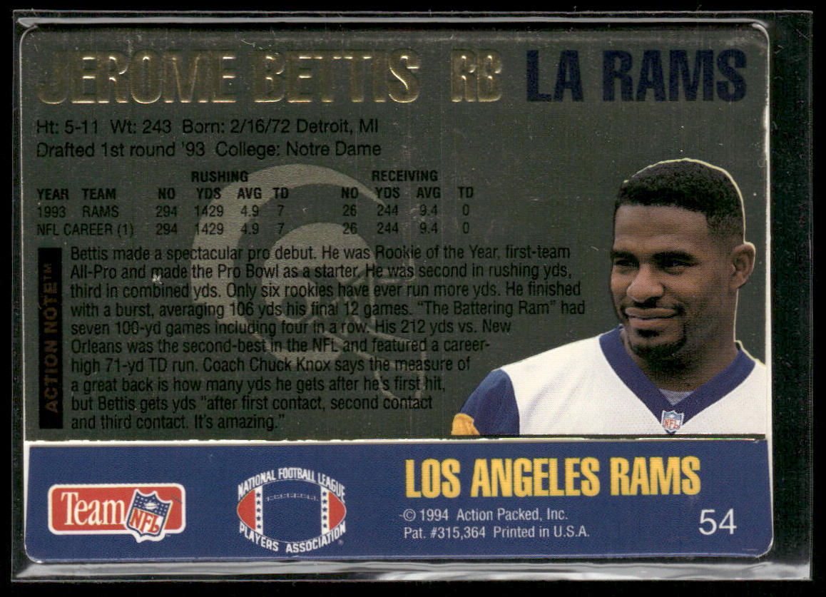 Jerome Bettis 1994 Action Packed #54 Los Angeles Rams