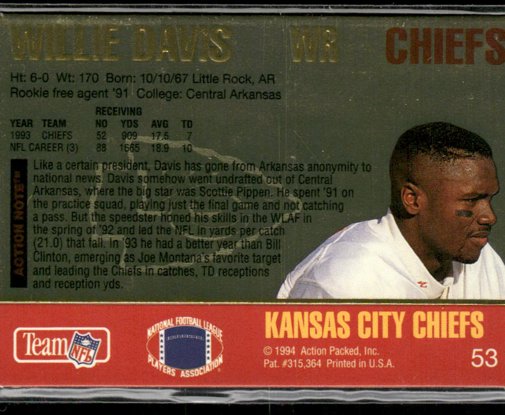 Willie Davis 1994 Action Packed #53 Kansas City Chiefs
