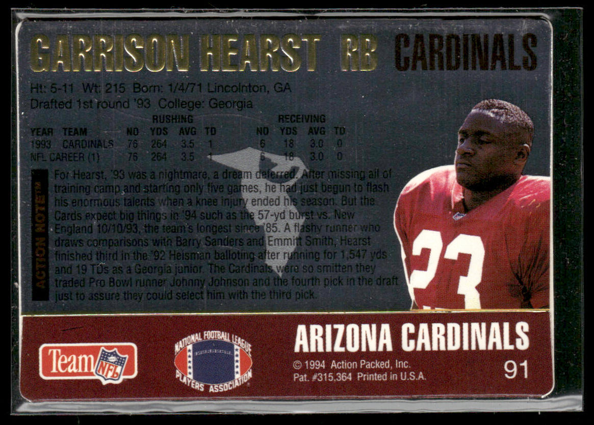 Garrison Hearst 1994 Action Packed #91 Arizona Cardinals