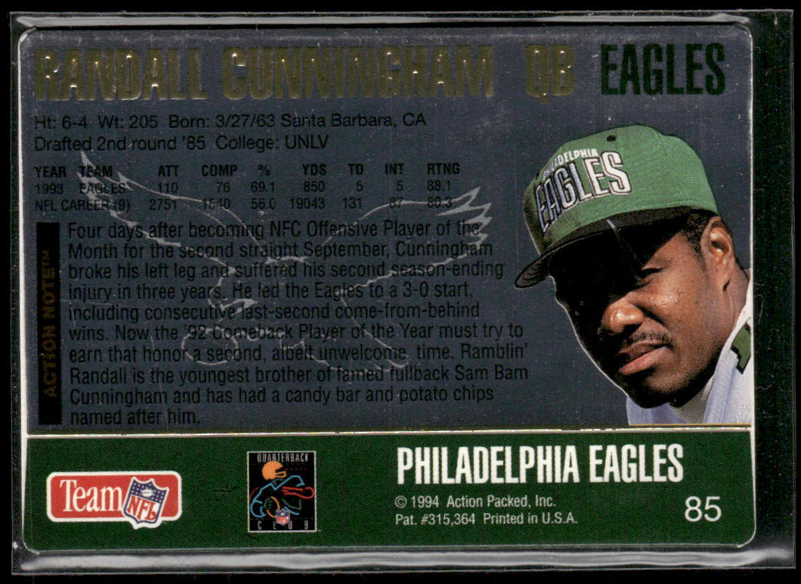 Randall Cunningham 1994 Action Packed #85 Philadelphia Eagles