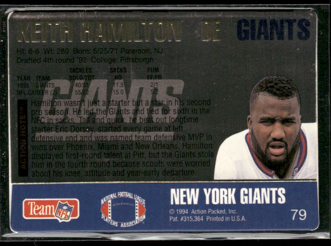 Keith Hamilton 1994 Action Packed #79 New York Giants