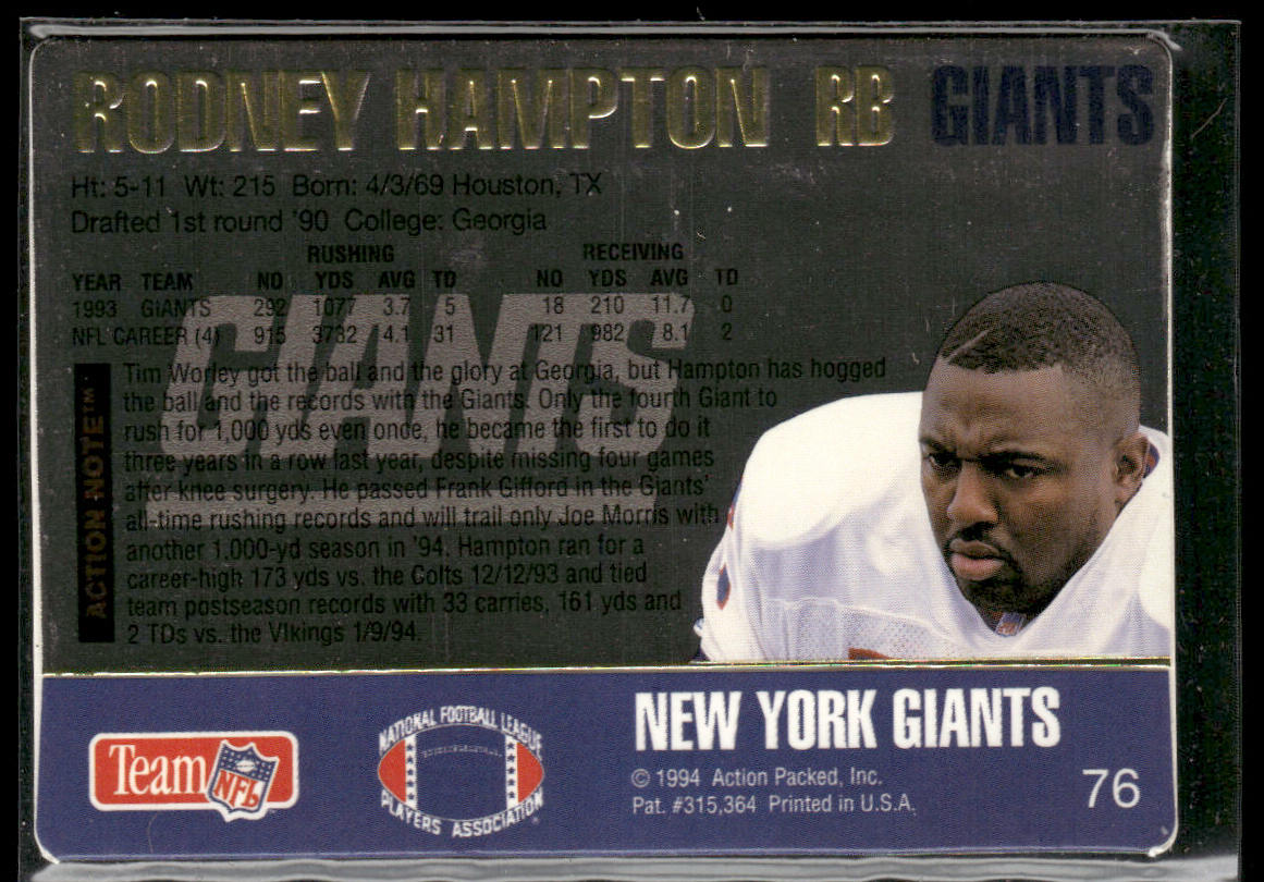 Rodney Hampton 1994 Action Packed #76 New York Giants