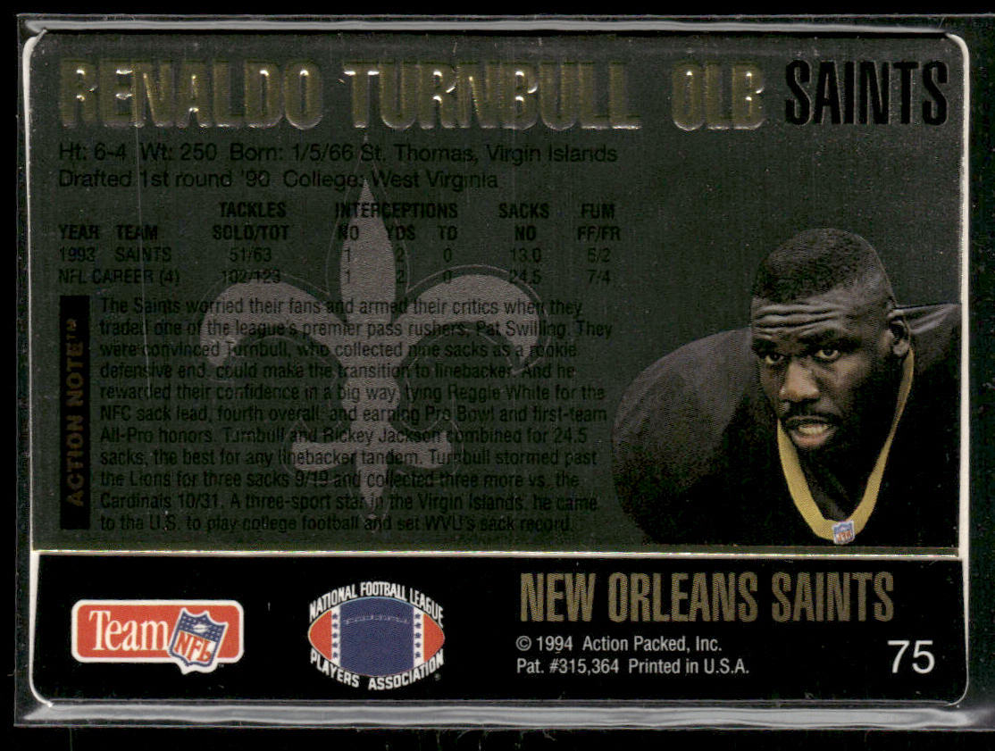Renaldo Turnbull 1994 Action Packed #75 New Orleans Saints