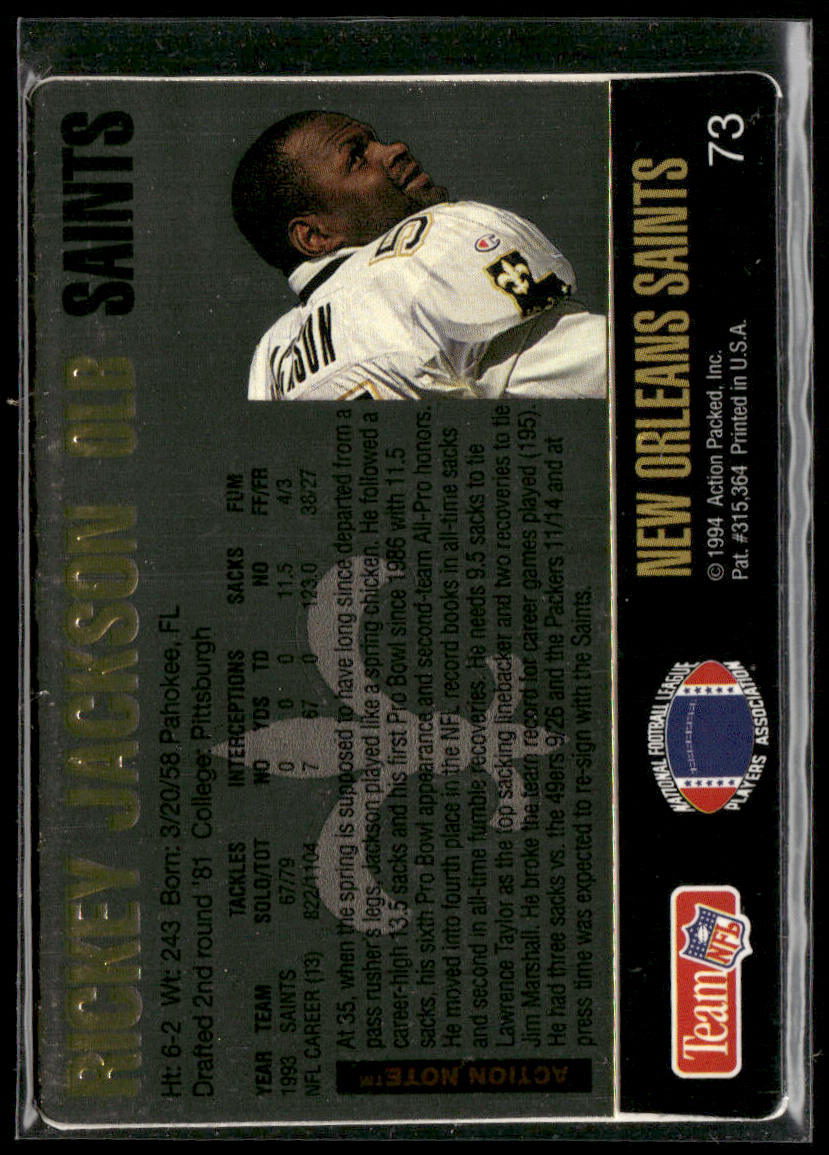 Rickey Jackson 1994 Action Packed #73 New Orleans Saints