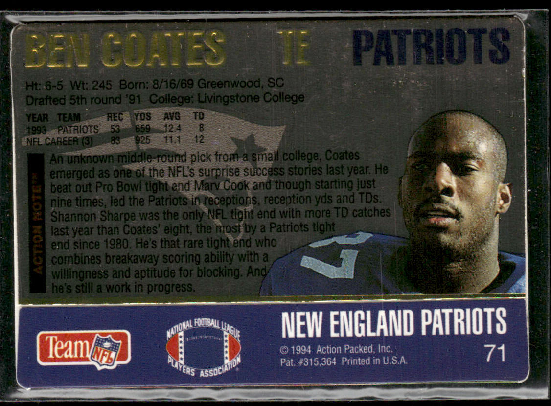 Ben Coates 1994 Action Packed #71 New England Patriots