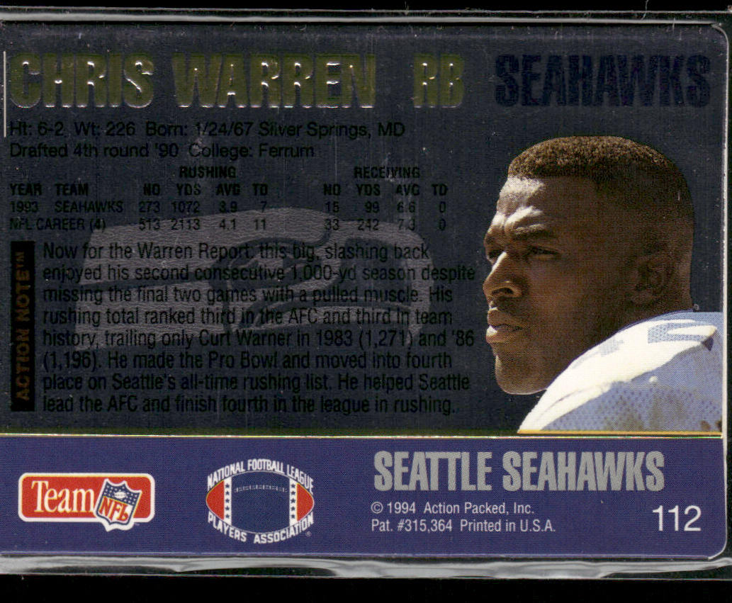 Chris Warren 1994 Action Packed #112 Seattle Seahawks