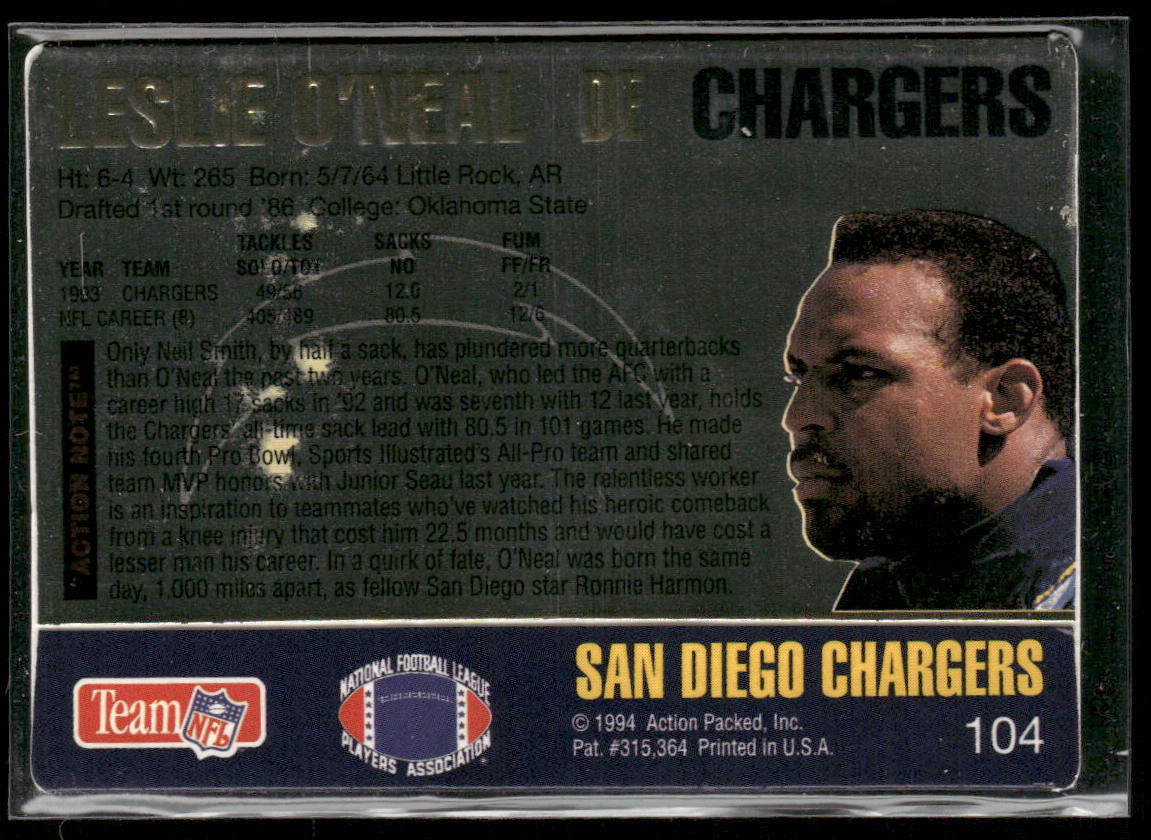 Leslie O'Neal 1994 Action Packed #104 San Diego Chargers