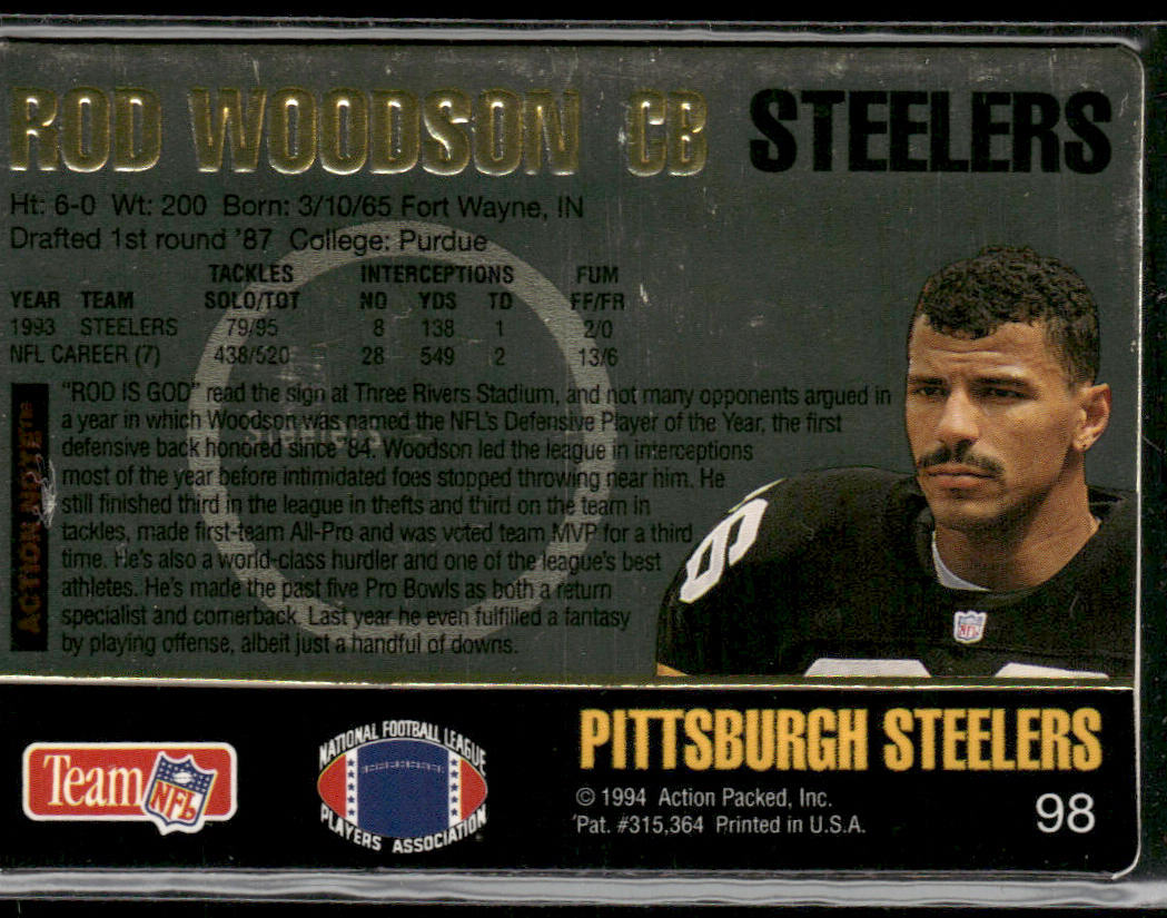 Rod Woodson 1994 Action Packed #98 Pittsburgh Steelers