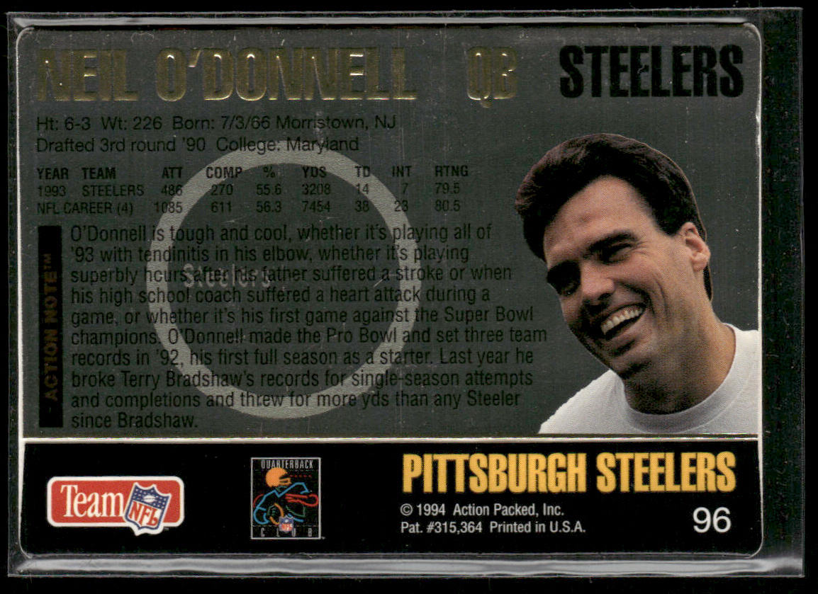 Neil O'Donnell 1994 Action Packed #96 Pittsburgh Steelers