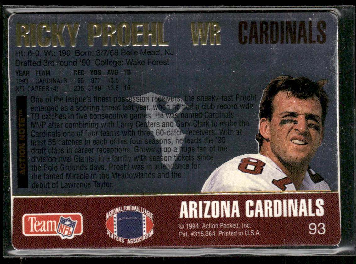 Ricky Proehl 1994 Action Packed #93 Arizona Cardinals