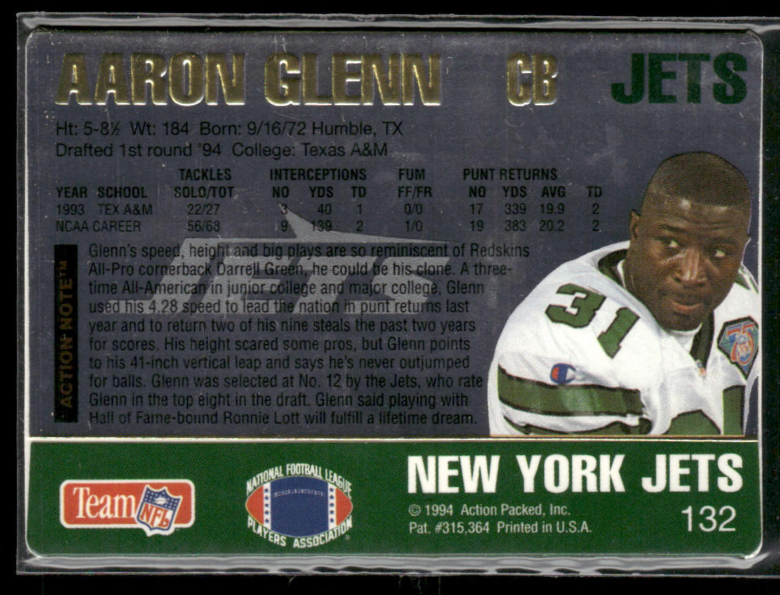 Aaron Glenn 1994 Action Packed #132 RC New York Jets