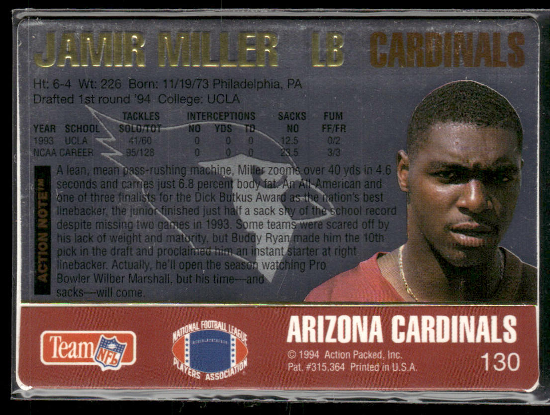 Jamir Miller 1994 Action Packed #130 RC Arizona Cardinals