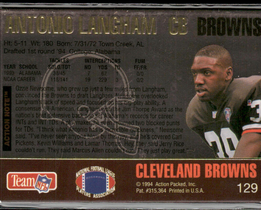 Antonio Langham 1994 Action Packed #129 RC Cleveland Browns