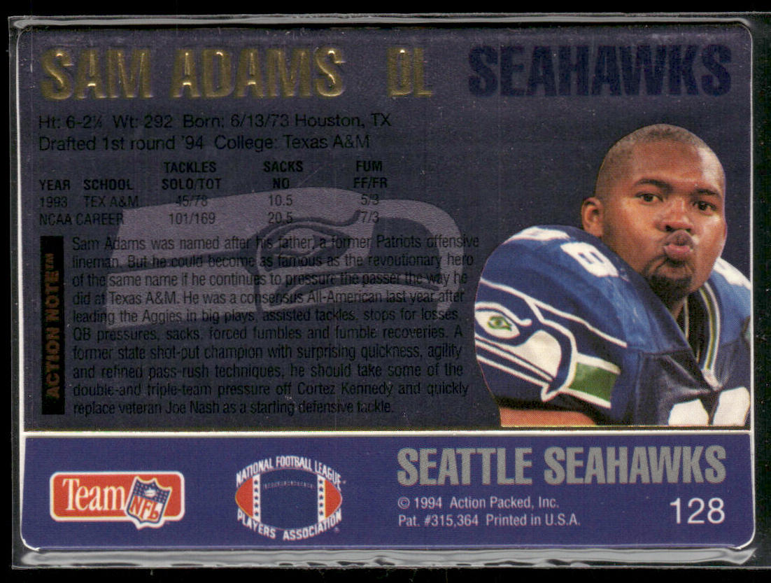 Sam Adams 1994 Action Packed #128 RC Seattle Seahawks