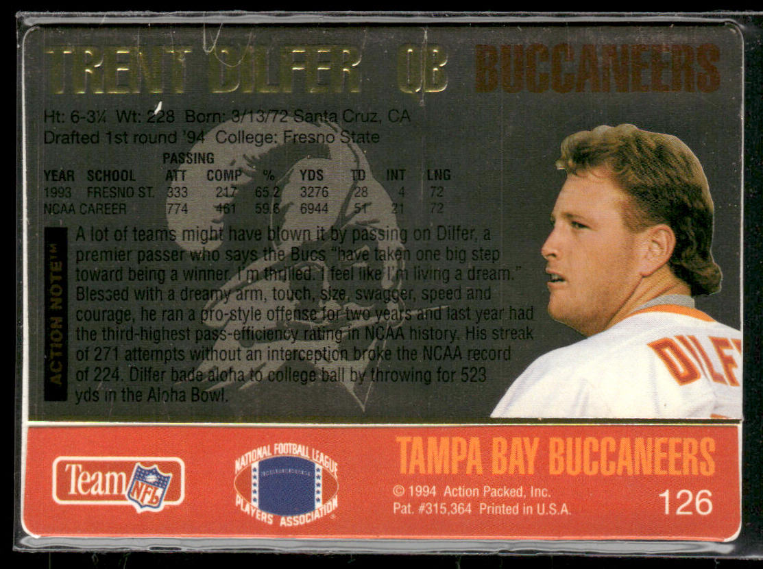 Trent Dilfer 1994 Action Packed #126 RC Tampa Bay Buccaneers
