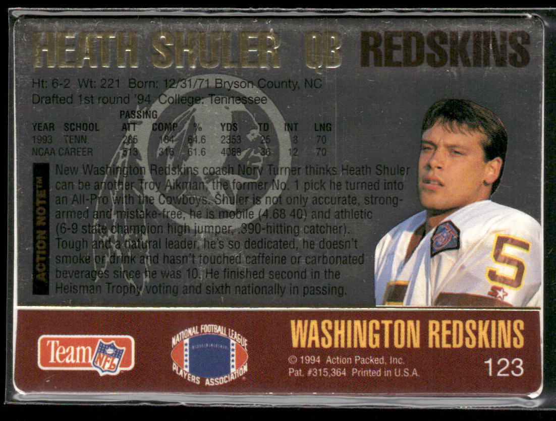 Heath Shuler 1994 Action Packed #123 RC Washington Redskins