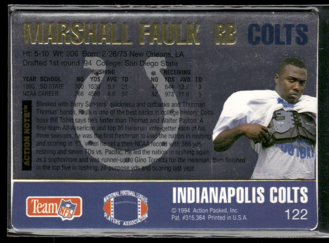 Marshall Faulk 1994 Action Packed #122 RC Indianapolis Colts