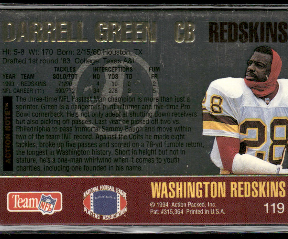 Darrell Green 1994 Action Packed #119 Washington Redskins