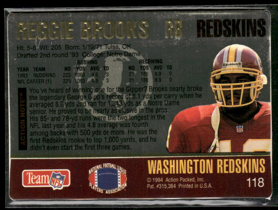 Reggie Brooks 1994 Action Packed Braille #118 Washington Redskins