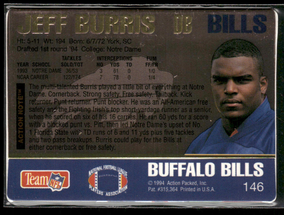 Jeff Burris 1994 Action Packed #146 RC Buffalo Bills