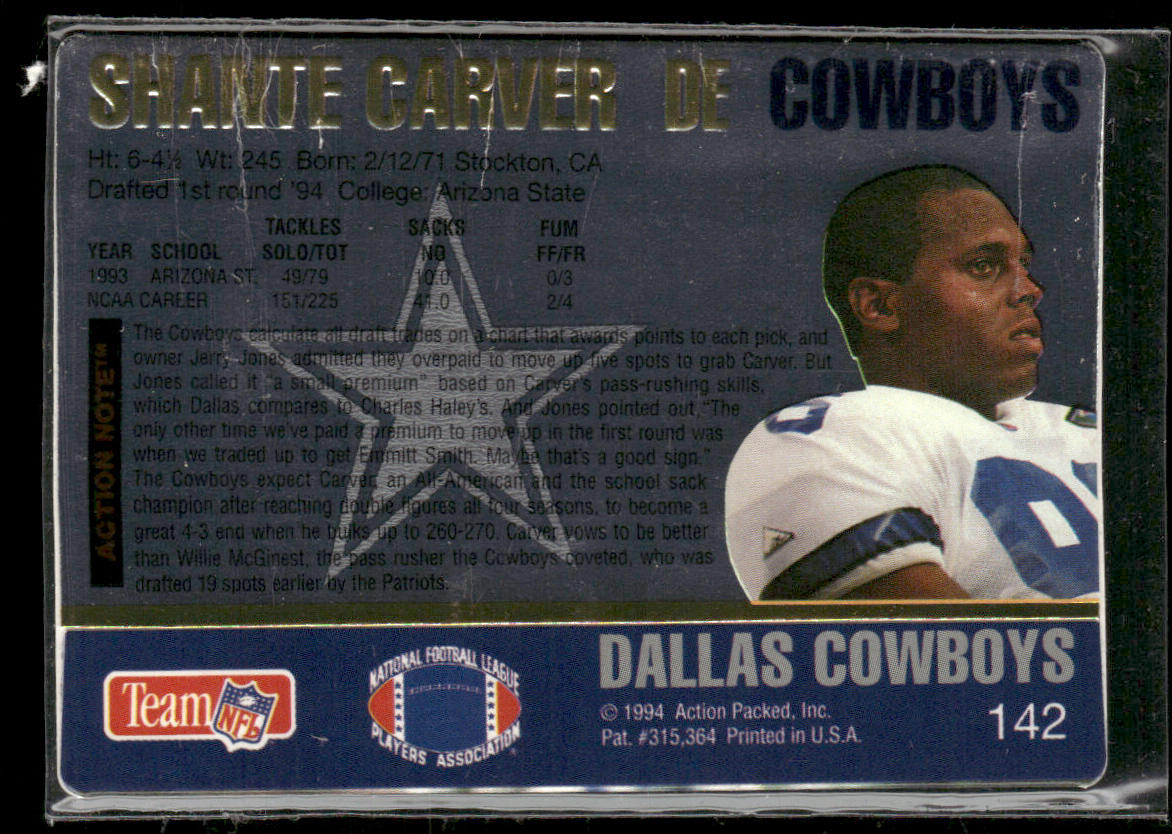 Shante Carver 1994 Action Packed #142 RC Dallas Cowboys