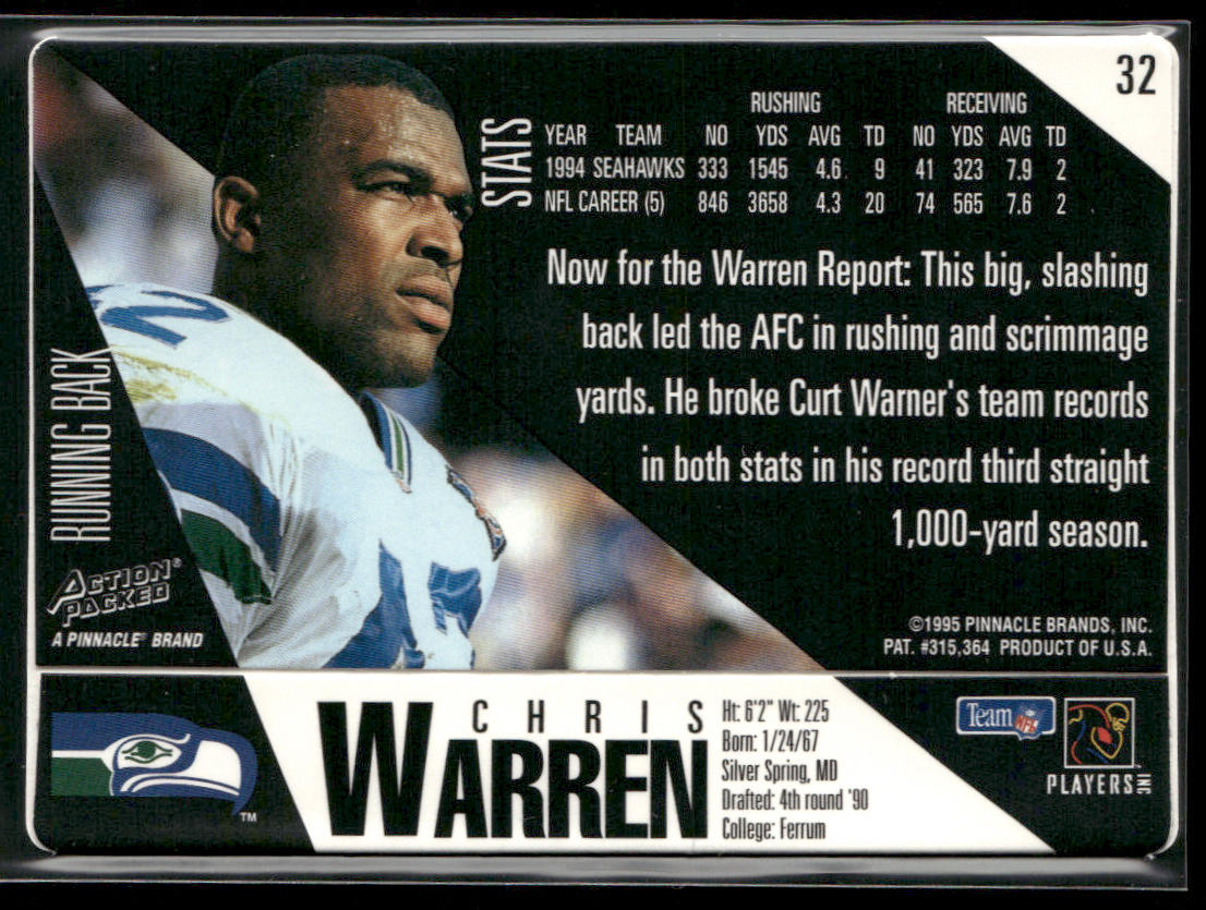 Chris Warren 1995 Action Packed #32 Seattle Seahawks