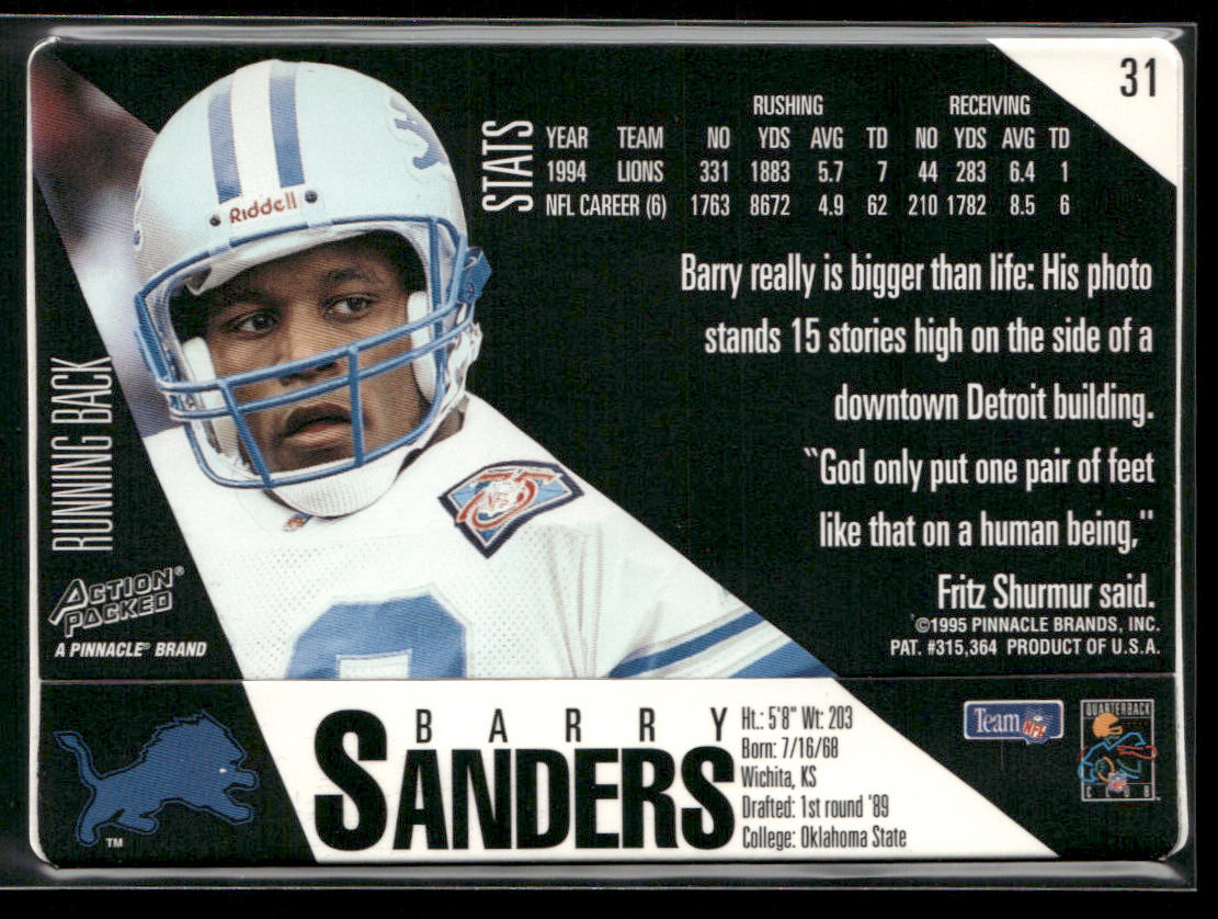 Barry Sanders 1995 Action Packed #31 Detroit Lions