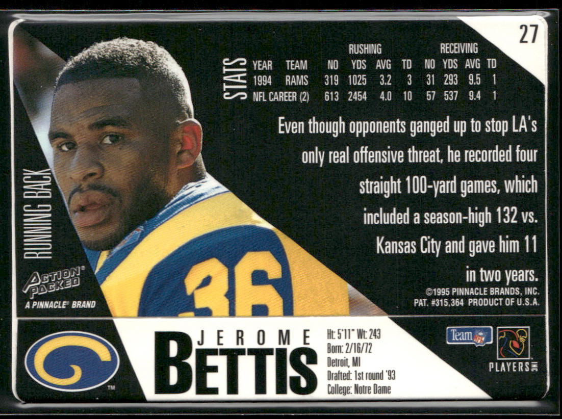 Jerome Bettis 1995 Action Packed #27 St. Louis Rams