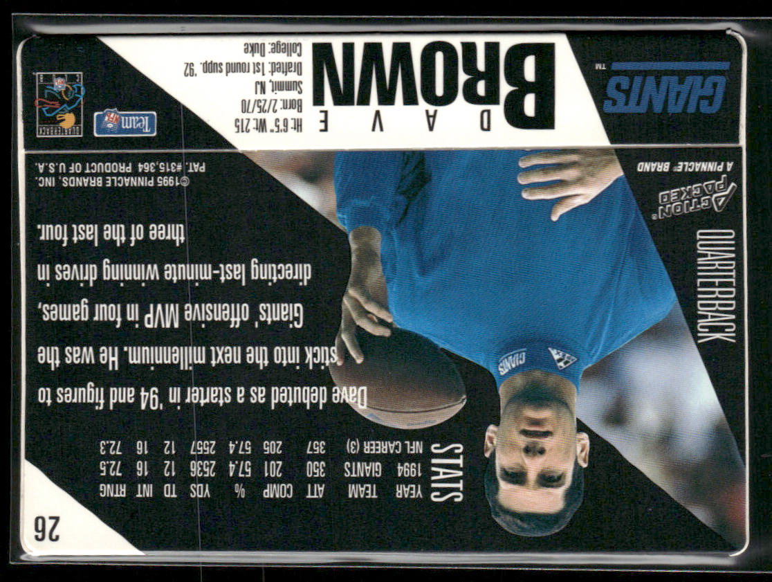 Dave Brown 1995 Action Packed #26 New York Giants