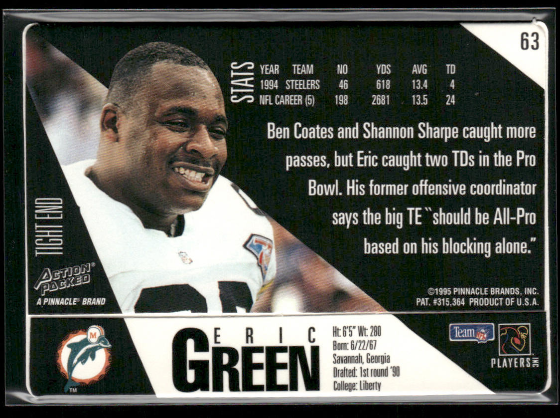 Eric Green 1995 Action Packed #63 Miami Dolphins