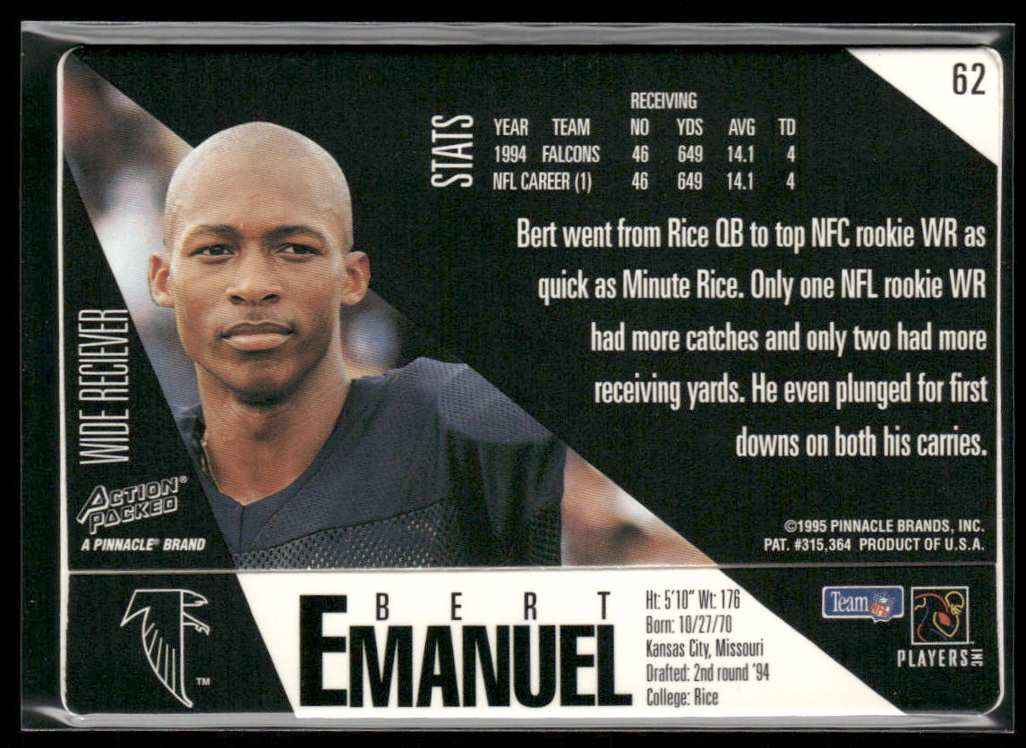 Bert Emanuel 1995 Action Packed #62 Atlanta Falcons