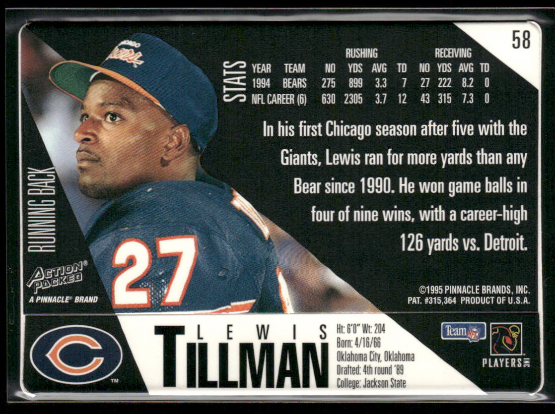 Lewis Tillman 1995 Action Packed #58 Chicago Bears