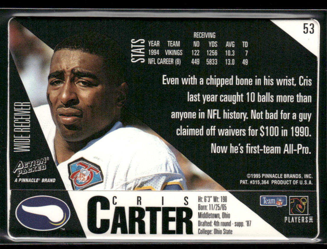 Cris Carter 1995 Action Packed #53 Minnesota Vikings