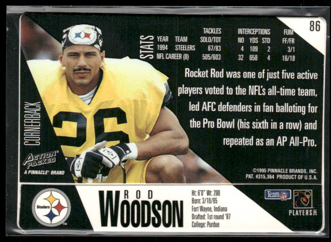 Rod Woodson 1995 Action Packed #86 Pittsburgh Steelers