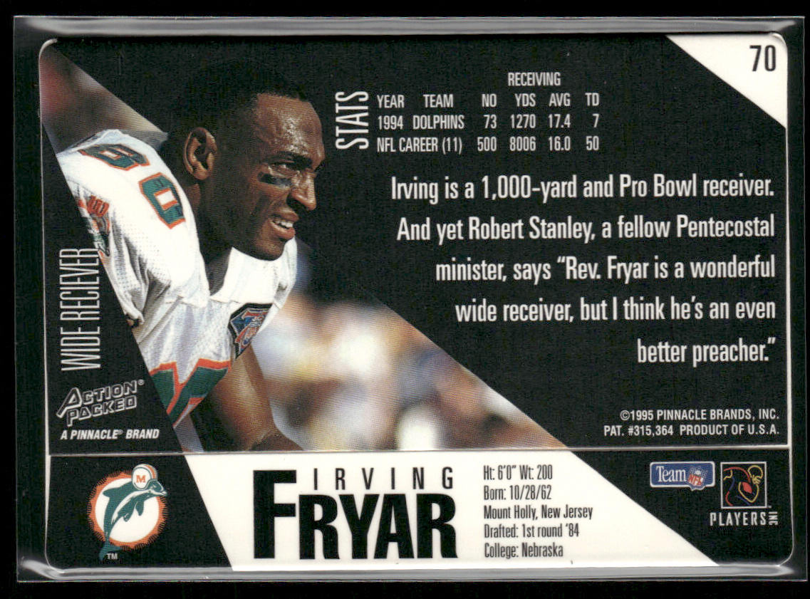 Irving Fryar 1995 Action Packed #70 Miami Dolphins