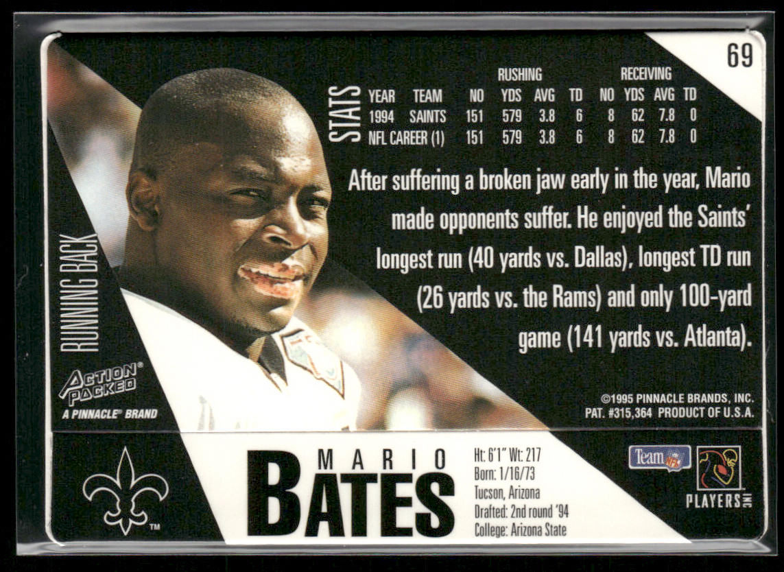 Mario Bates 1995 Action Packed #69 New Orleans Saints