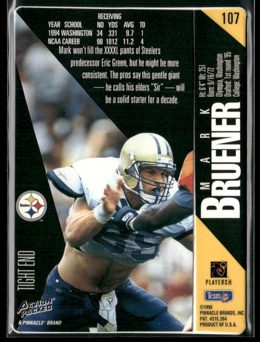 Mark Bruener 1995 Action Packed #107 RC Pittsburgh Steelers
