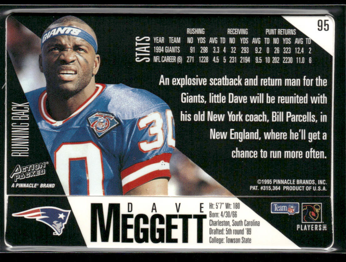 Dave Meggett 1995 Action Packed #95 New England Patriots